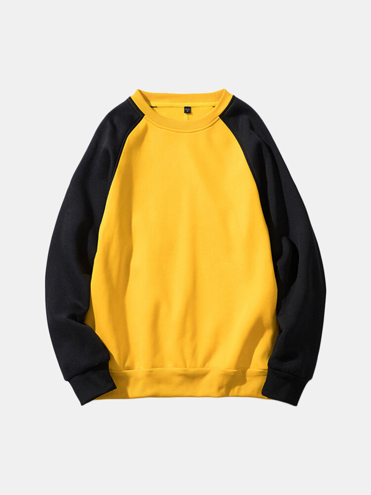 

Mens Hip Modish Thermal Patchwork Sleeve Design Long Sleeve Top Sport Running Sweatshirt, Yellow;red;khaki;light gray