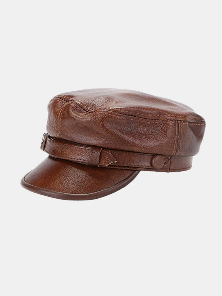 Men's PU Leather Warm Octagonal Flat Hat Casual Ourdoors Vintage Adjustable Cap