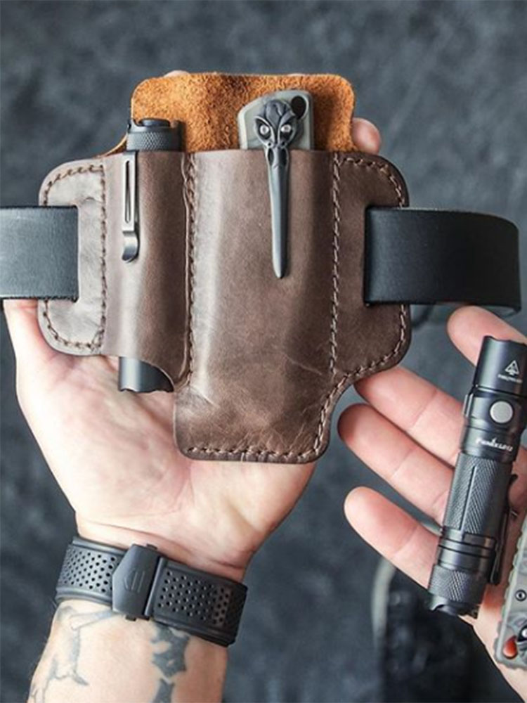 EDC Genuine Leather Multitool Flashlight Organizer Gear Sheath Waist Belt Bag