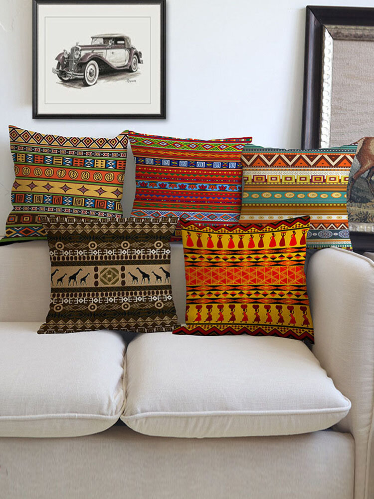

Bohemian Folk Geometrical Printed Linen Cotton Cushion Cover Home Sofa Decor Throw Pillow Cover