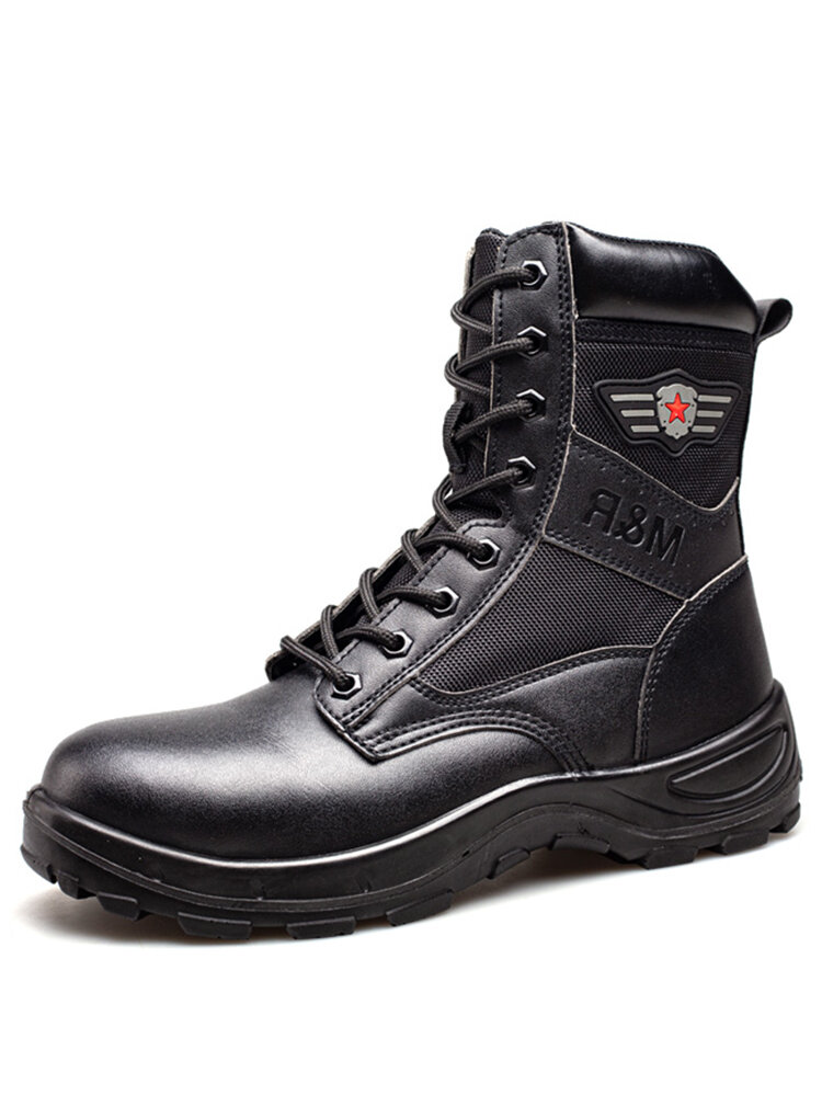 Men Mid Calf Anti-Smashing Lace Up Outdoor Safety Work Boots