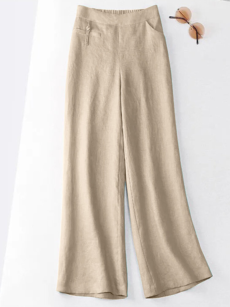 Women Solid Frog Button Detail Cotton Straight Pants