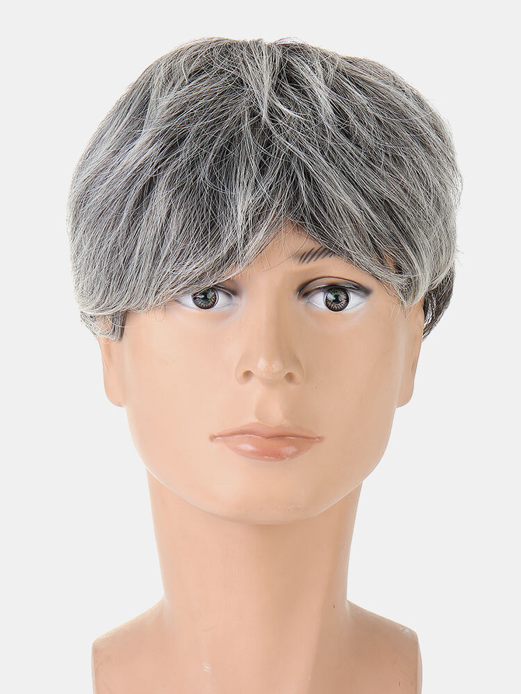 Synthetic Wigs Men's Middle-Aged Short Straight Hair Wigs Silver Gray Wig Props Wig Headgear