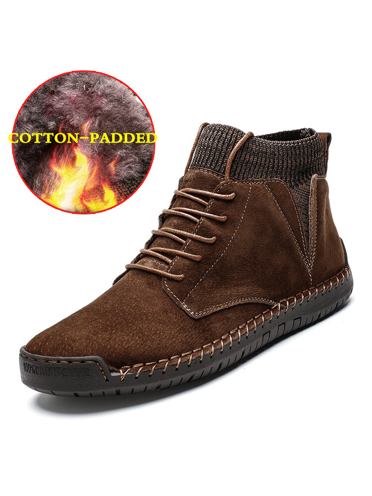 Men Handmade Stitching Warm Plush Lining Lace-up Sock Ankle Boots