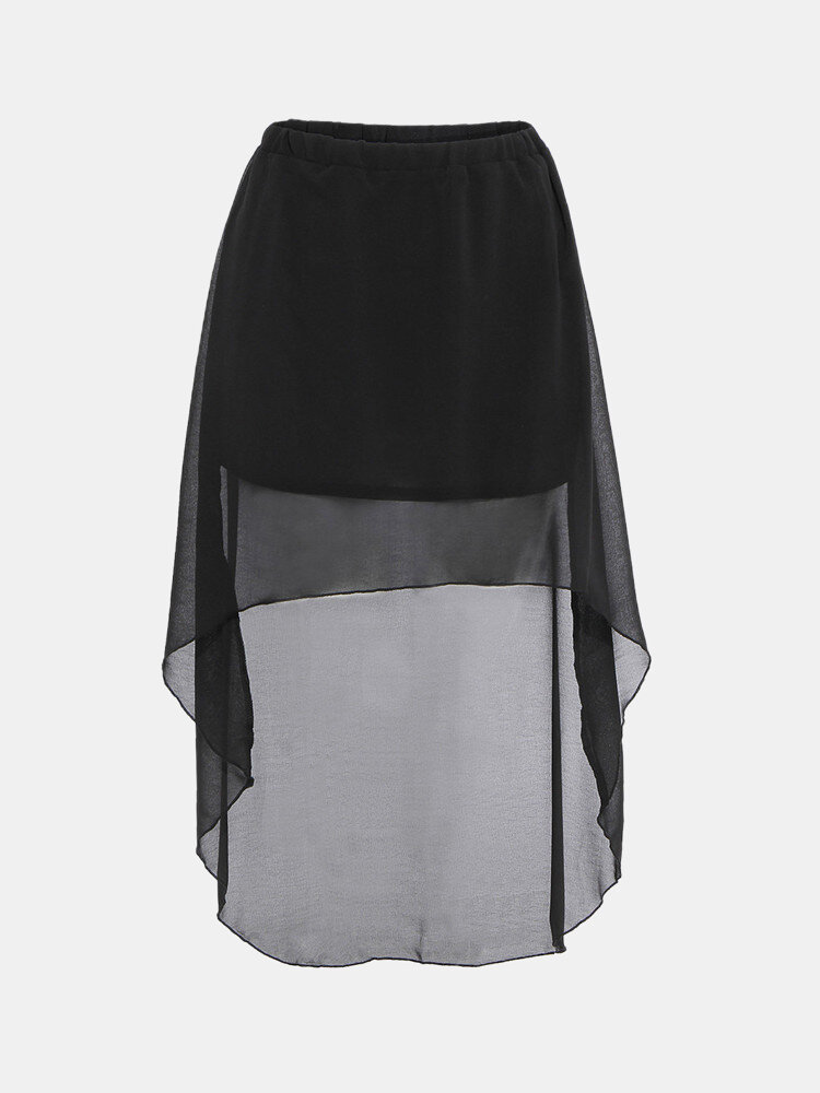 Women Asymmetric High-low Elastic Waist Skirt