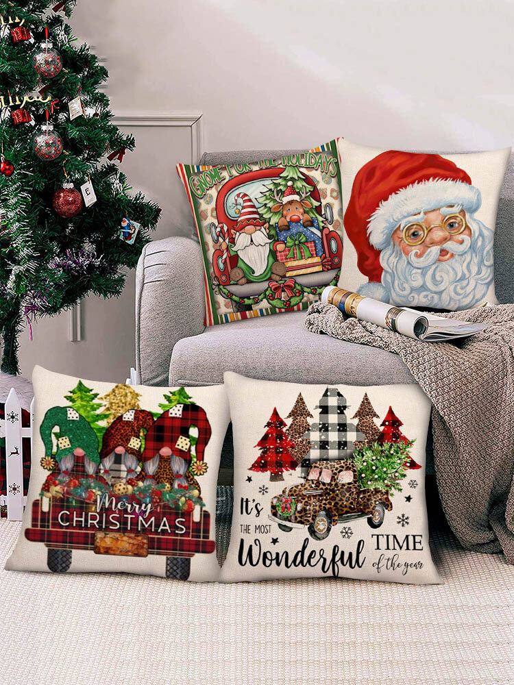 

4 PCs Linen Christmas Decoration In Bedroom Living Room Sofa Cushion Cover Throw Pillow Cover Pillowcase