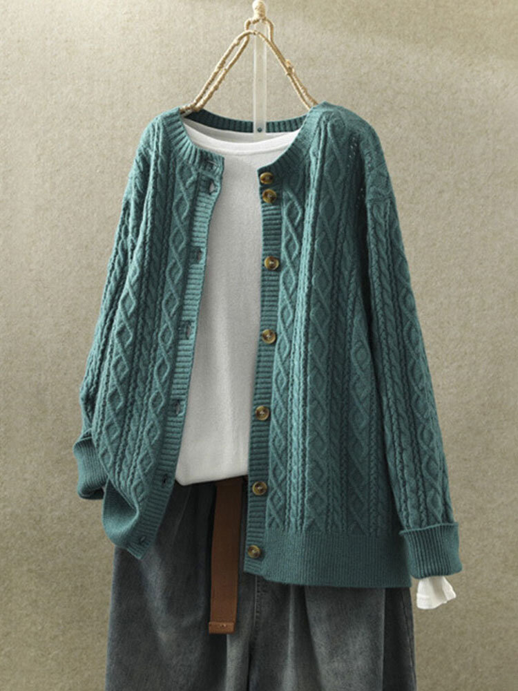 

Plain Cable Knitting Button Casual Cardigan For Women, Green;black;beige;coffee;yellow