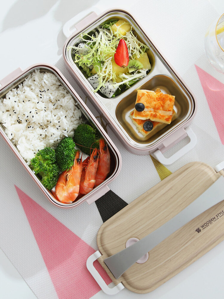 1.6L Nordic Style Bento Box Stainless Steel Lunch Box Portable Leakproof Insulted Preservation Box