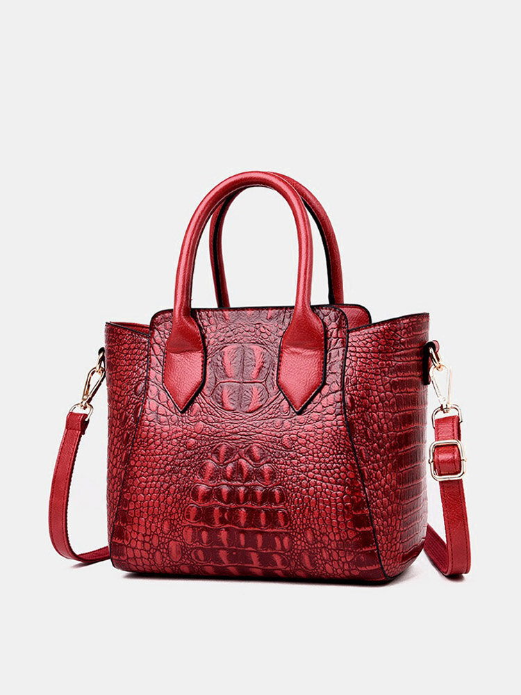 Women Crocodile Pattern PU Leather Handbag Casual Crossbody Bag
