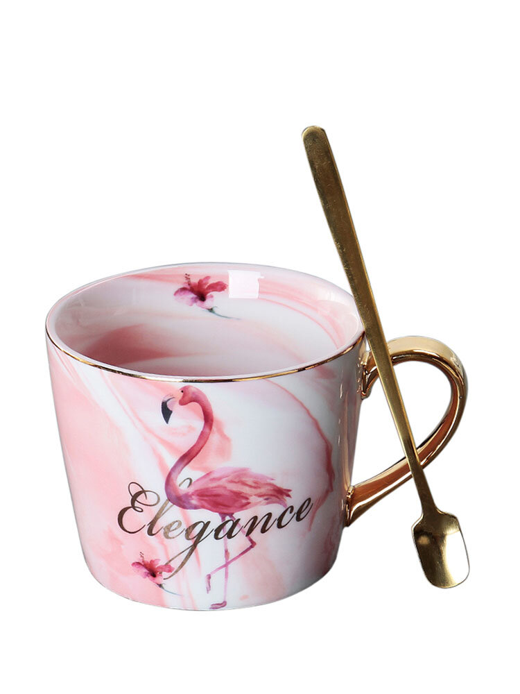 Керамическая чашка с романтическим принтом фламинго