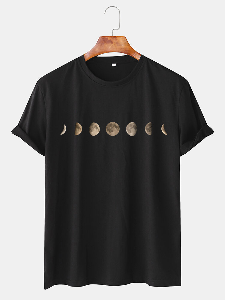 Mens 6 Color Eclipse Graphic Pritned Round Neck Short Sleeve T-shirt