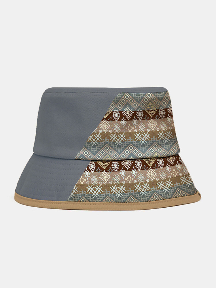 Unisex Polyester Cotton Solid Color Ethnic Pattern Stitching Fashion Sunscreen Bucket Hat