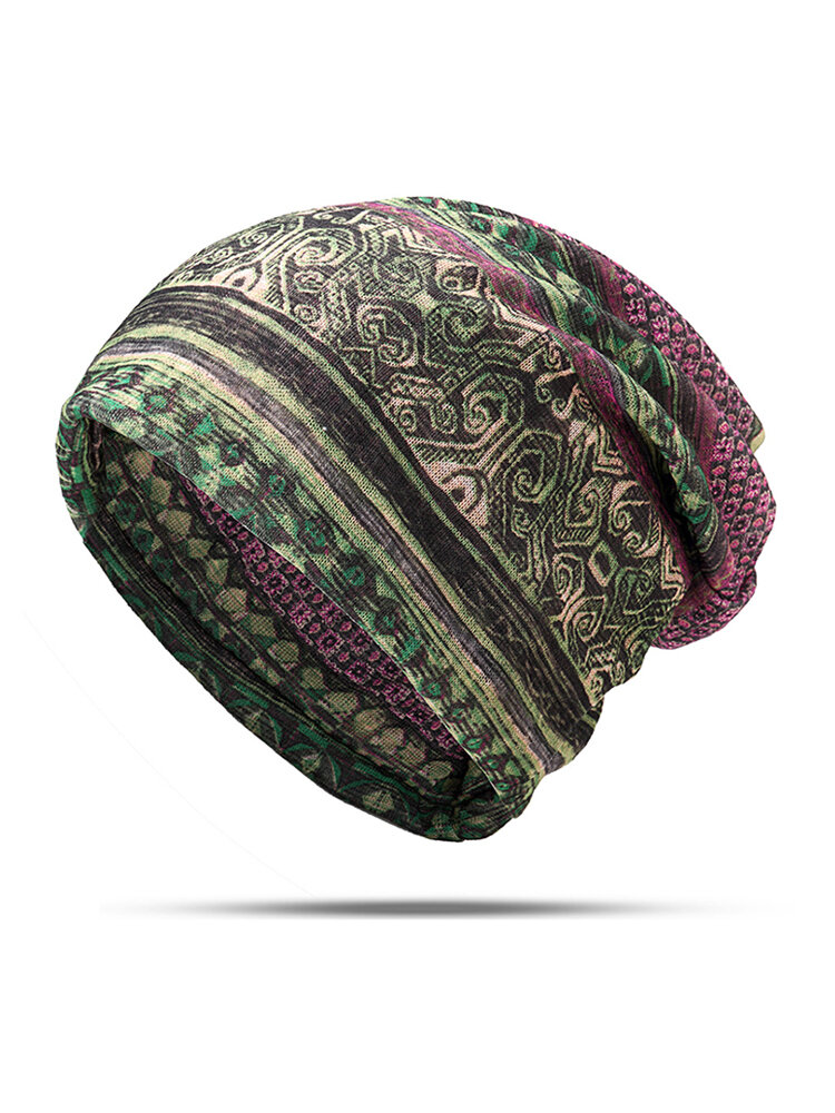 Womens Cotton Ponytail Beanie Hat Vintage Print Beanie Hats Outdoor For Both Hats And Scarf Use