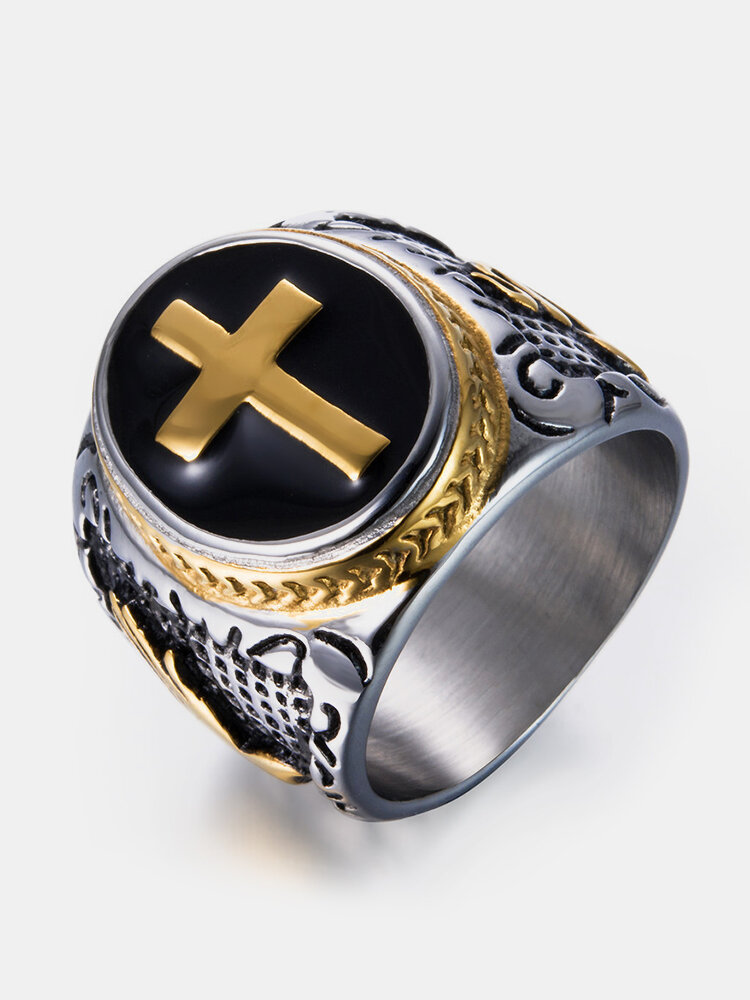 Punk Gold Ring Stainless Steel Cross The hand of God Shape Rock Biker Finger Ring for Men Gift