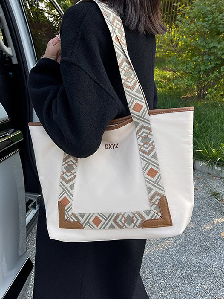 

JOSEKO Women's Oxford Cloth Geometric Pattern Large Capacity Shoulder Bag Tote Bag, Black;beige