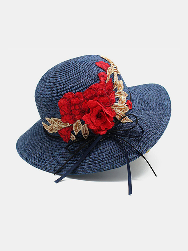 Breathable Embroidery Printed Straw Hat Ethnic Style Retro Sun Hat