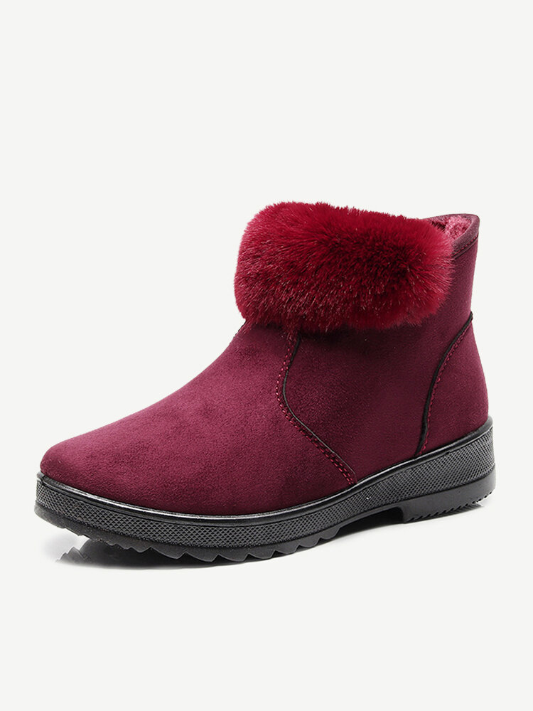 

Furry Suede Warm Lining Zipper Ankle Snow Short Boots, Red;black;khaki