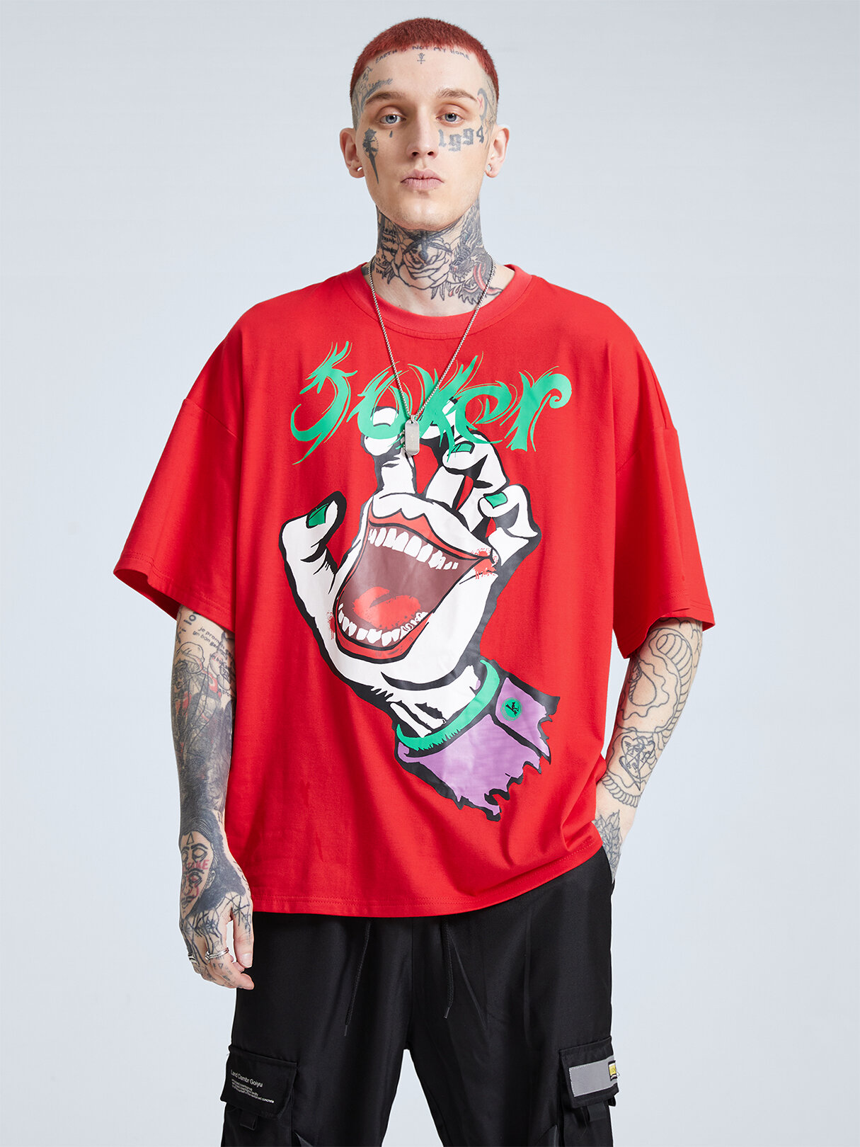 Men Colorful Hand And Clown Print Loose Fit T-Shirt