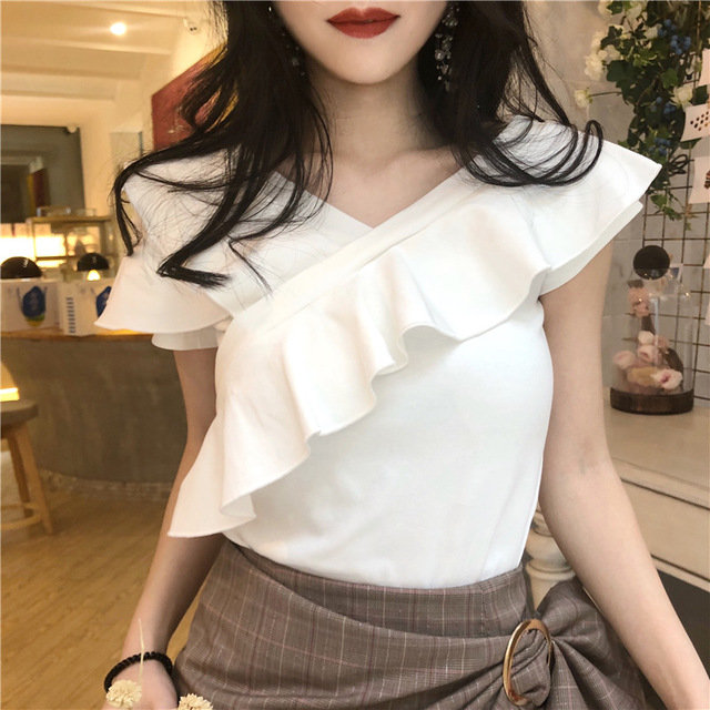 Machine Wood Ear Word Collar Strapless Top French Small Two Wear Small Shirt Women