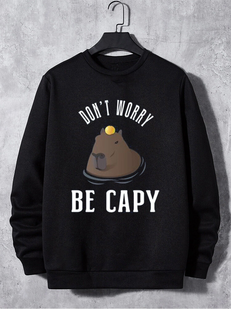 

Mens Cartoon Animal Slogan Print Crew Neck Pullover Sweatshirts Winter, Black