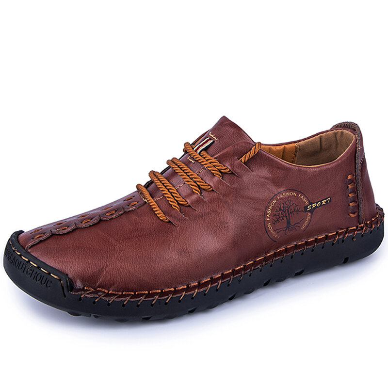 Men Hand Stitching Non Slip Soft Sole Casual Leather Shoes