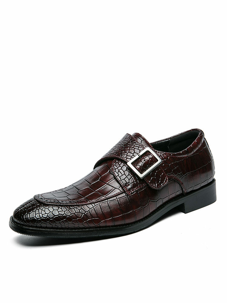 Men Crocodile Embossed Slip On Retro Business Dress Shoes