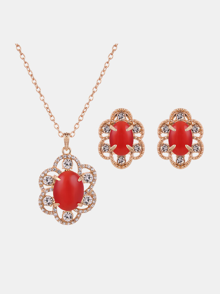 Luxury Jewelry Set Rhinestone Resin Flower Earrings Necklace Set