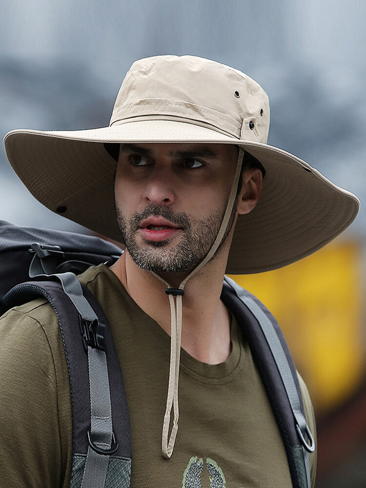 

Men Wide Brim 12CM Outdoor Fishing Climbing UV Protection Sunshade Breathable Bucket Hat, Khaki;black;navy;coffee;green;gray