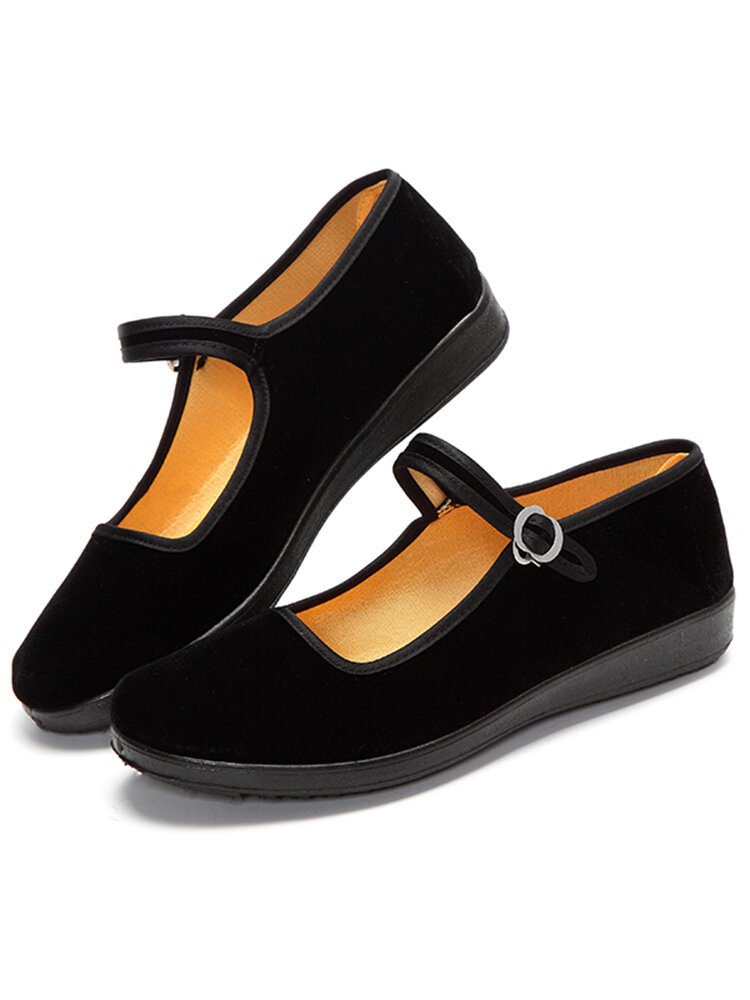 newchic / Black Buckle Dance Ballet Flat Mary Jane Chinese Style Shoes