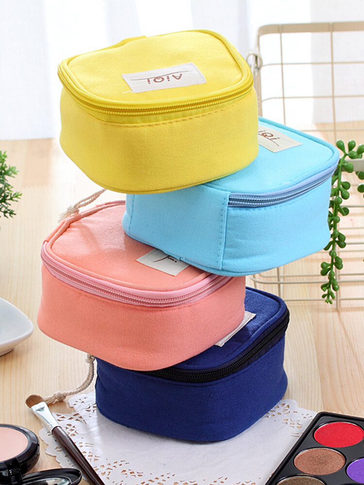 Candy Colors Cotton Linen Cosmetic Bag Zipper Organizer Bags Portable Storage Container
