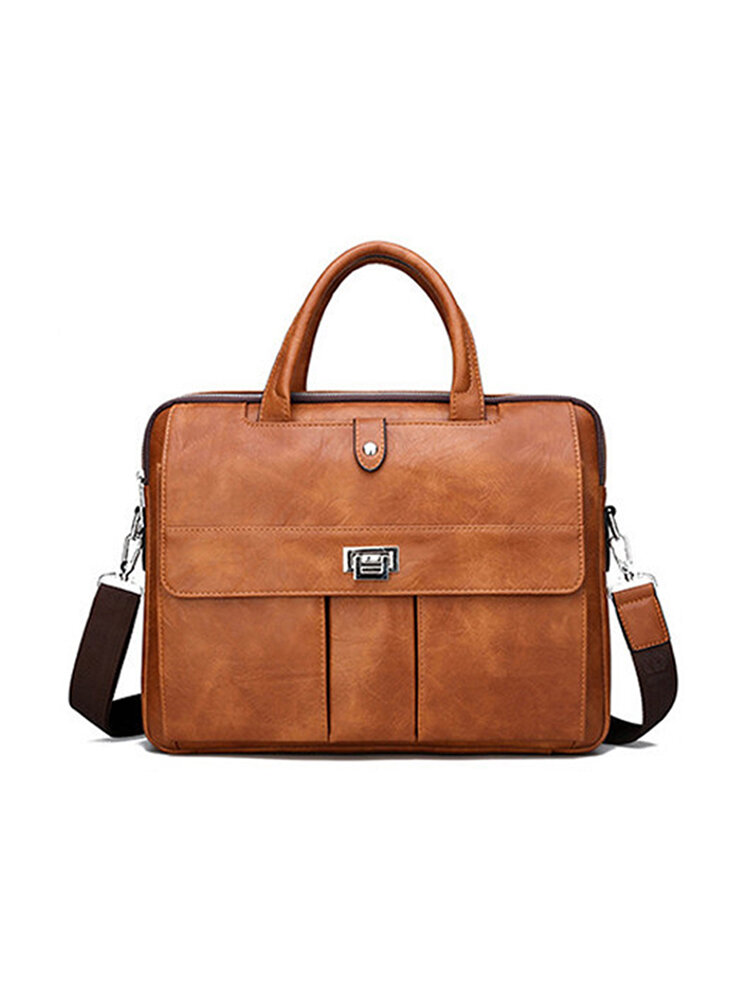 Menico Men's Faux Leather Business Casual Tote Briefcase Crossbody Large Capacity Laptop Bag