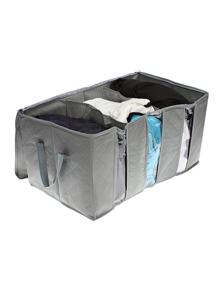 65L Clothes Quilts Storage Bags Folding Transparent Organizer Bags Bamboo Portable Storage Container
