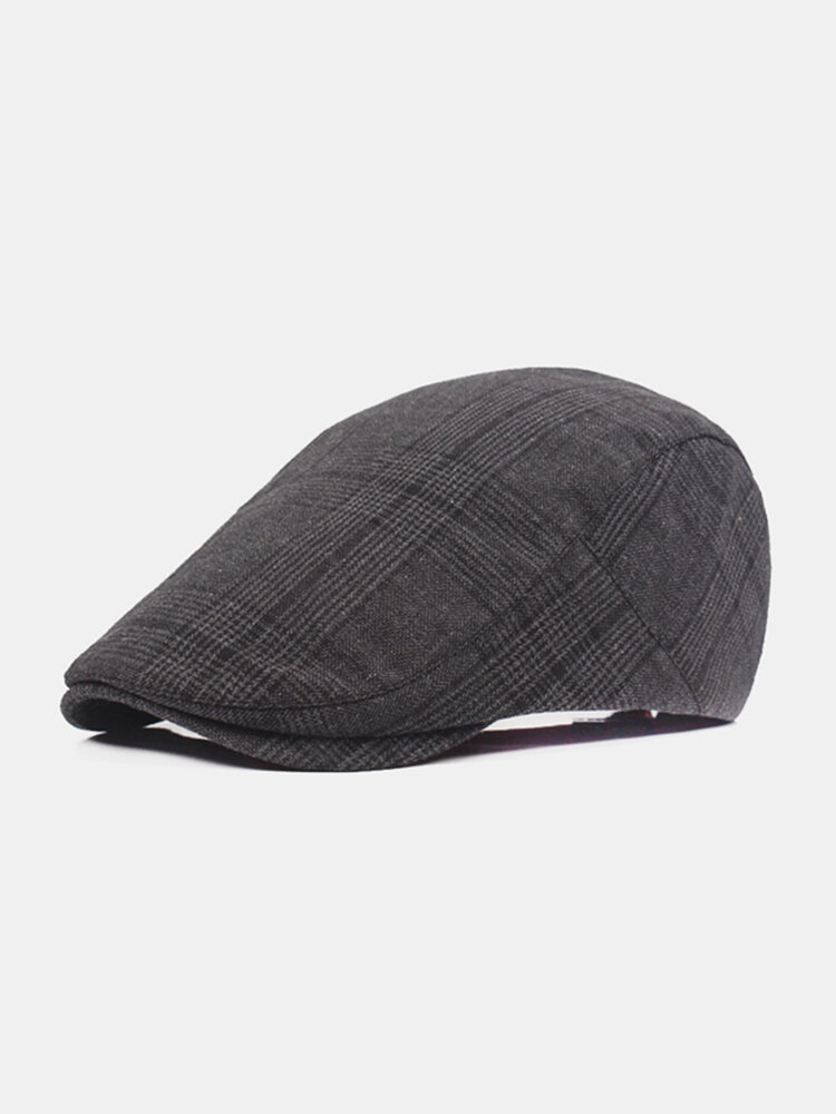 Men Women Cotton Casual Grid Beret Cap Newsboy Adjustable Beret Hat