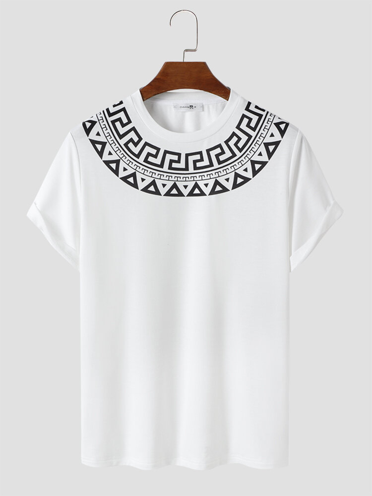 

Mens Geometric Tribal Stitching Short Sleeve Soft T-Shirts, White