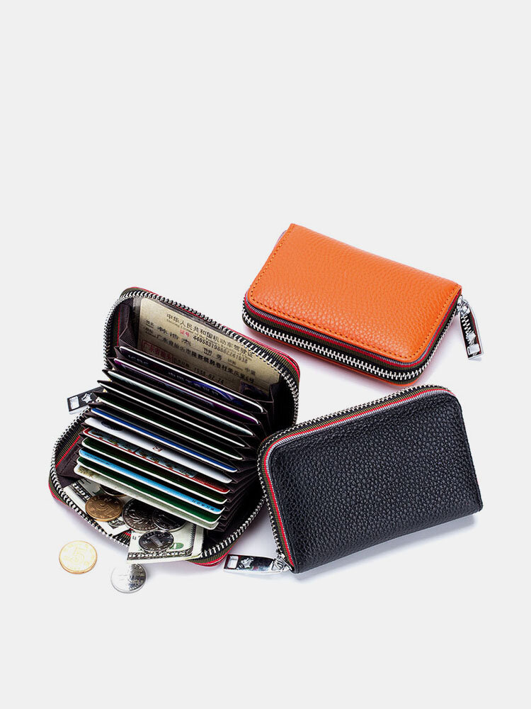 Women Genuine Leather RIFD Multifunctional 12 Card Slots Photo Card Money Clip Wallet Purse Coin Purse