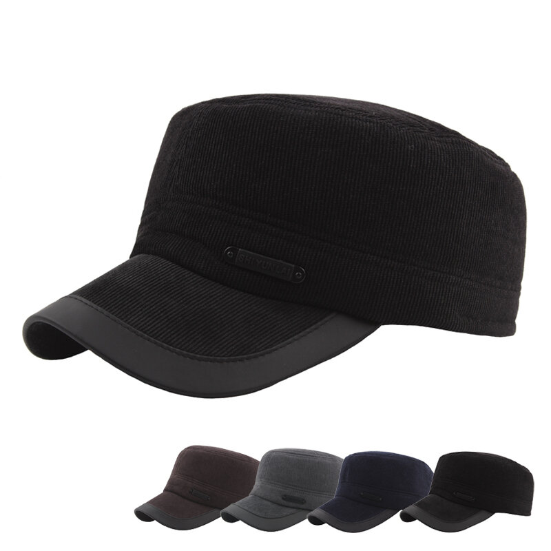 

Men Winter Protect Ear Adjustable Thickening Warm Corduroy Comfortable Vintage Flat Cap, Black;coffee;grey
