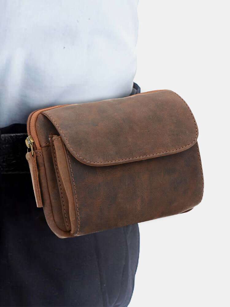 

Ekphero Vintage Multifunction Leather Belt Bag, Black
