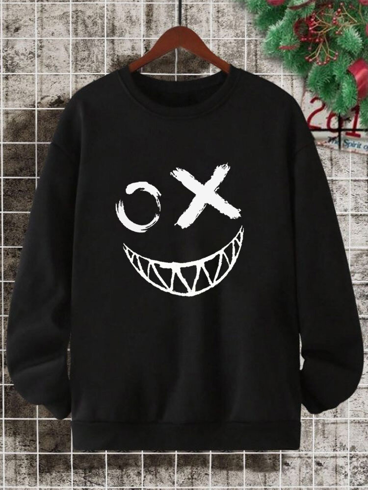 ChArmkpR Mens Funny Smile Face Print Crew Neck Pullover Sweatshirts Winter