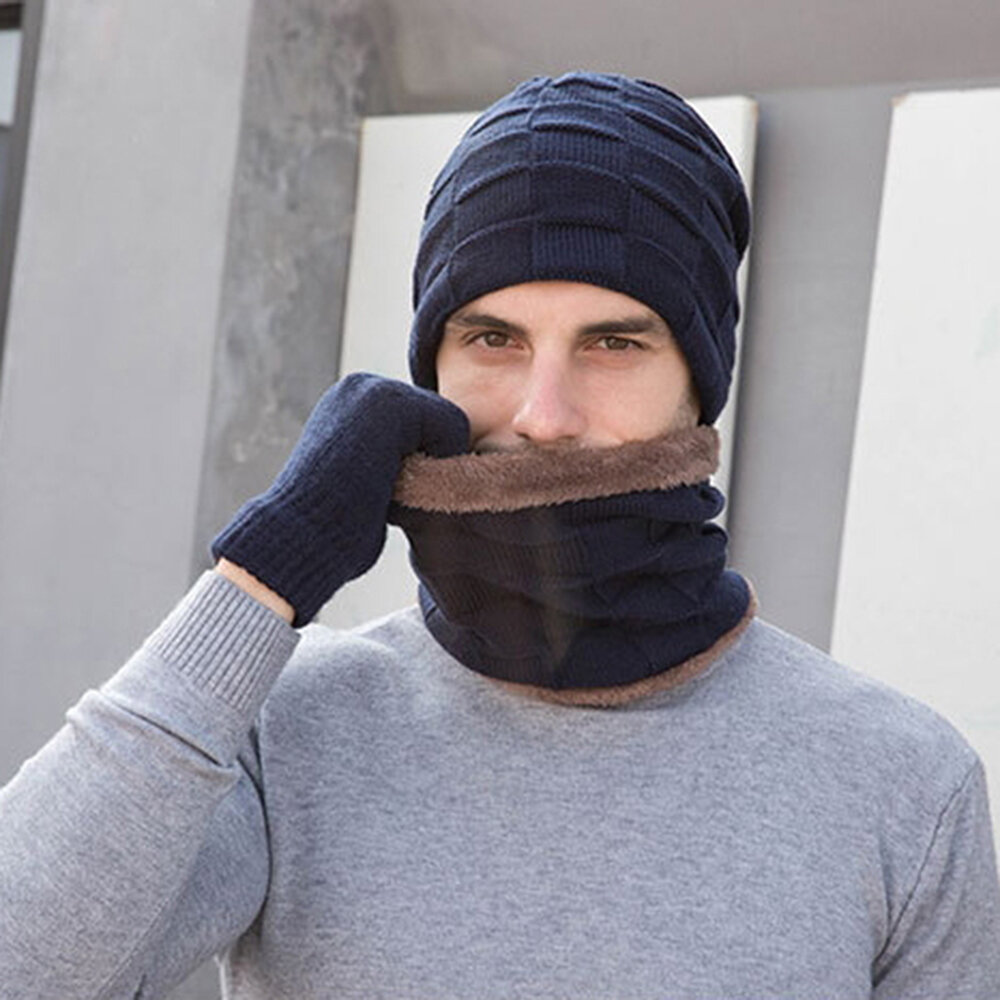 

Men 2/3PCS Plus Velvet Keep Warm Winter Neck Protection Headgear Scarf Full-finger Gloves Knitted Hat Beanie, #01;#02;#03;#04;#05;#06;#07;#08;#09;#10;#11;#12