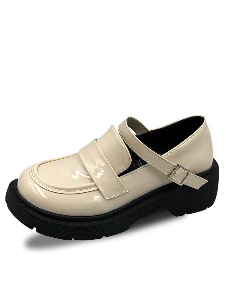حذاء نسائي كاجوال سادة اللون مريح بمقدمة مستديرة ومزود بمشبك بنعل سميك حذاء ماري جين