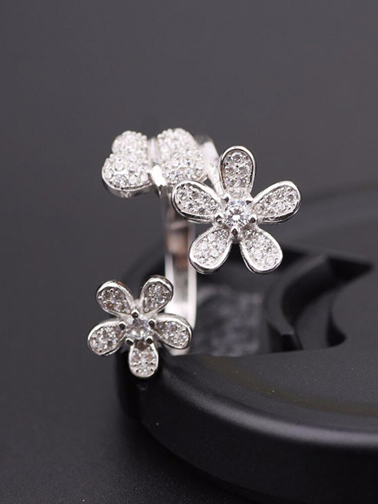 S925 Silver Flower Butterfly Crystal Ring