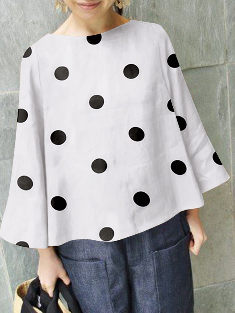 Polka Dot Print Bell Sleeve Blouse For Women