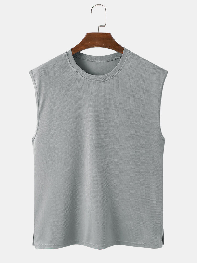 Mens Solid Color Crew Neck Daily Sleeveless Tank Top