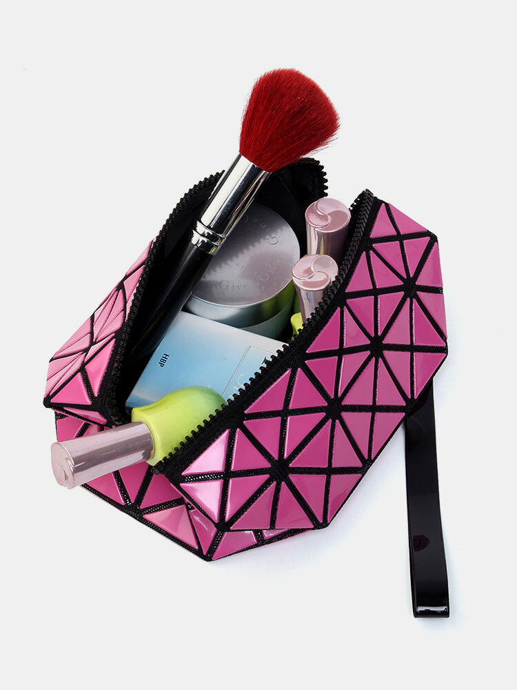 Lingge 3D Diamond Pattern Cosmetic Bag Large Capacity Women Makeup Tools Organizer