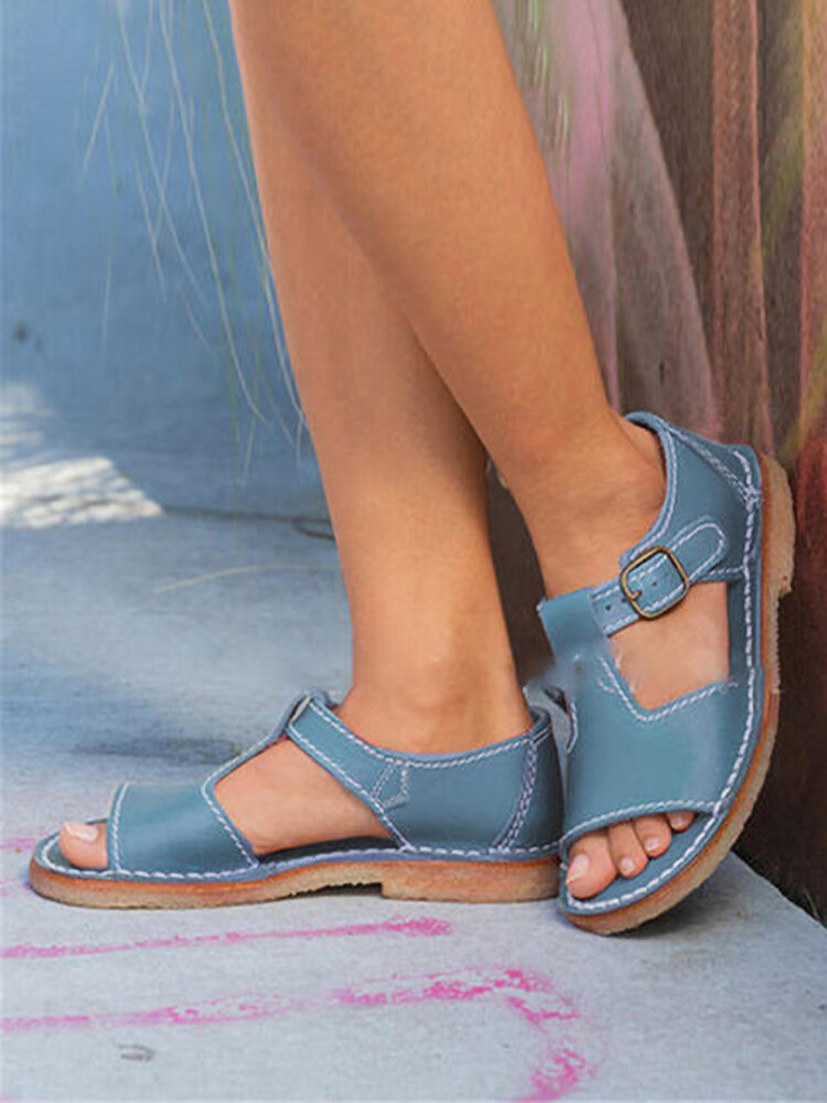 Large Size Women Casual Summer Vacation Vintage Buckle Sandals