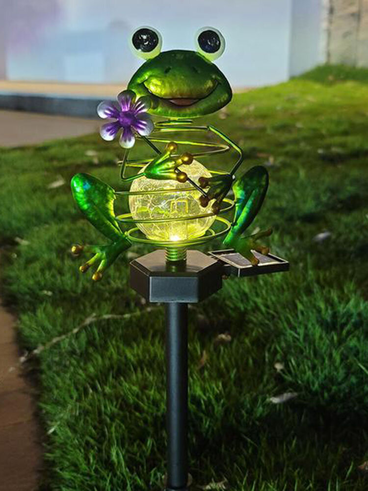 1 PC Cute Frog Solar Light Iron LED Outdoor Waterproof BouncingCrack for String Lawn Garden Decor Lighting