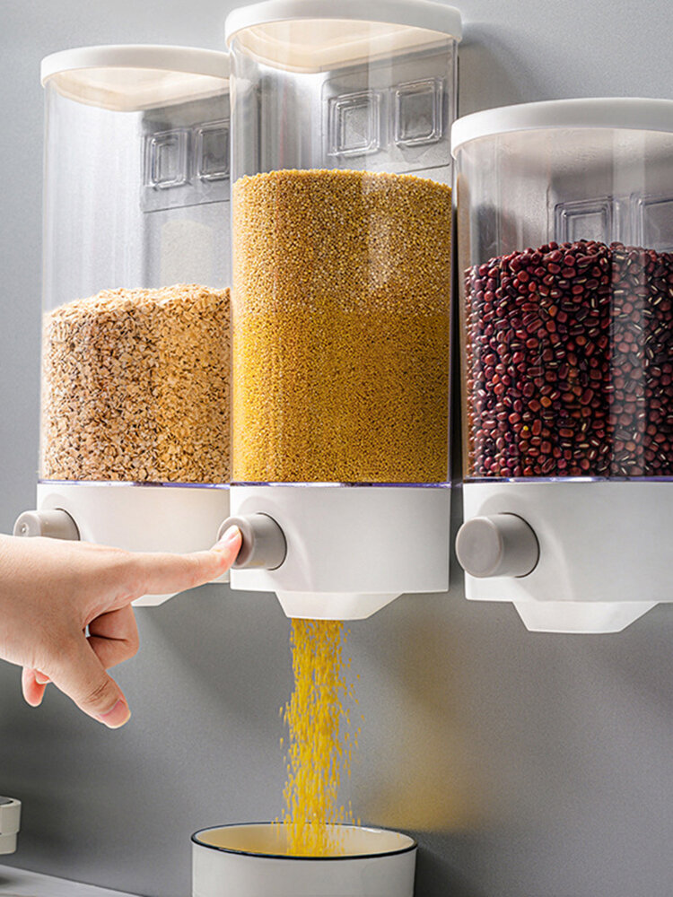 1 Pc Kitchen Wall-Mounted Grains Airtight Jar Push-Type Moisture-Proof Oatmeal Storage Jar