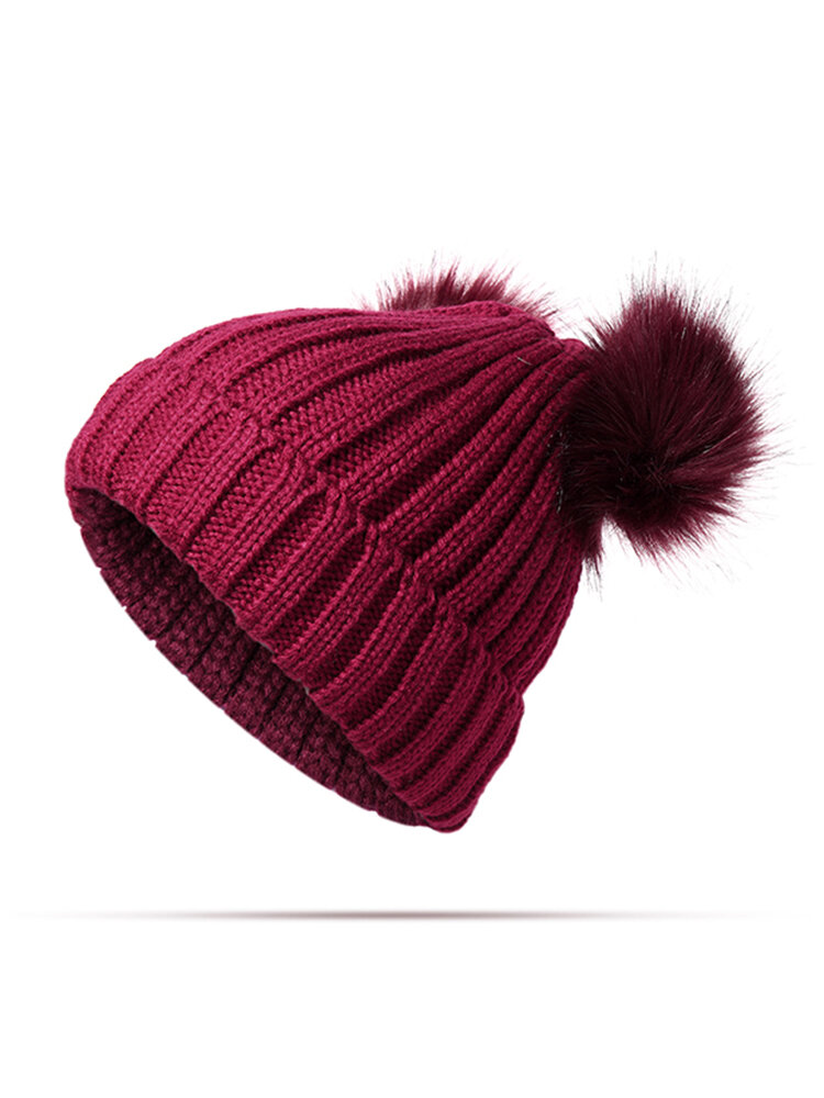 Womens Knit Pom Pom Bucket Beanie Cap Soft Comfortable Fashionable Winter Warm Outdoor Snow Hats