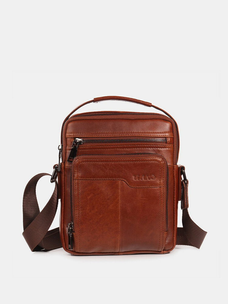 Men Genuine Leather Business Multi-pocket Shoulder Bag Phone Bag