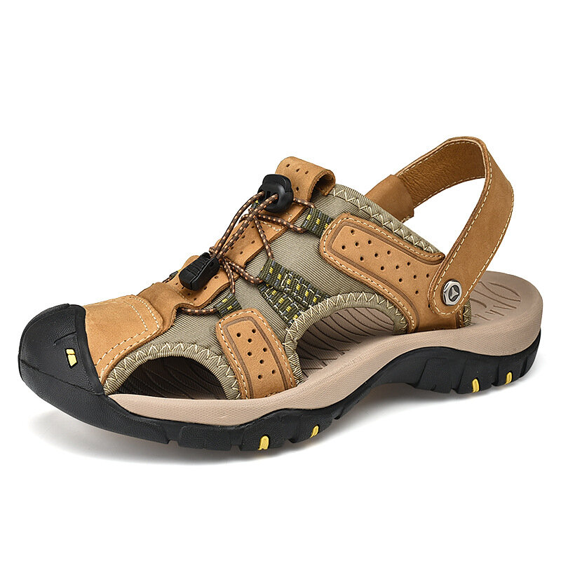 Mens Closed Toe Cow Leather Outdoor Hiking Water Sandals